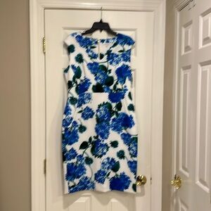 NWT Calvin Klein blue floral dress 👗 with gold exposed zipper - size 14